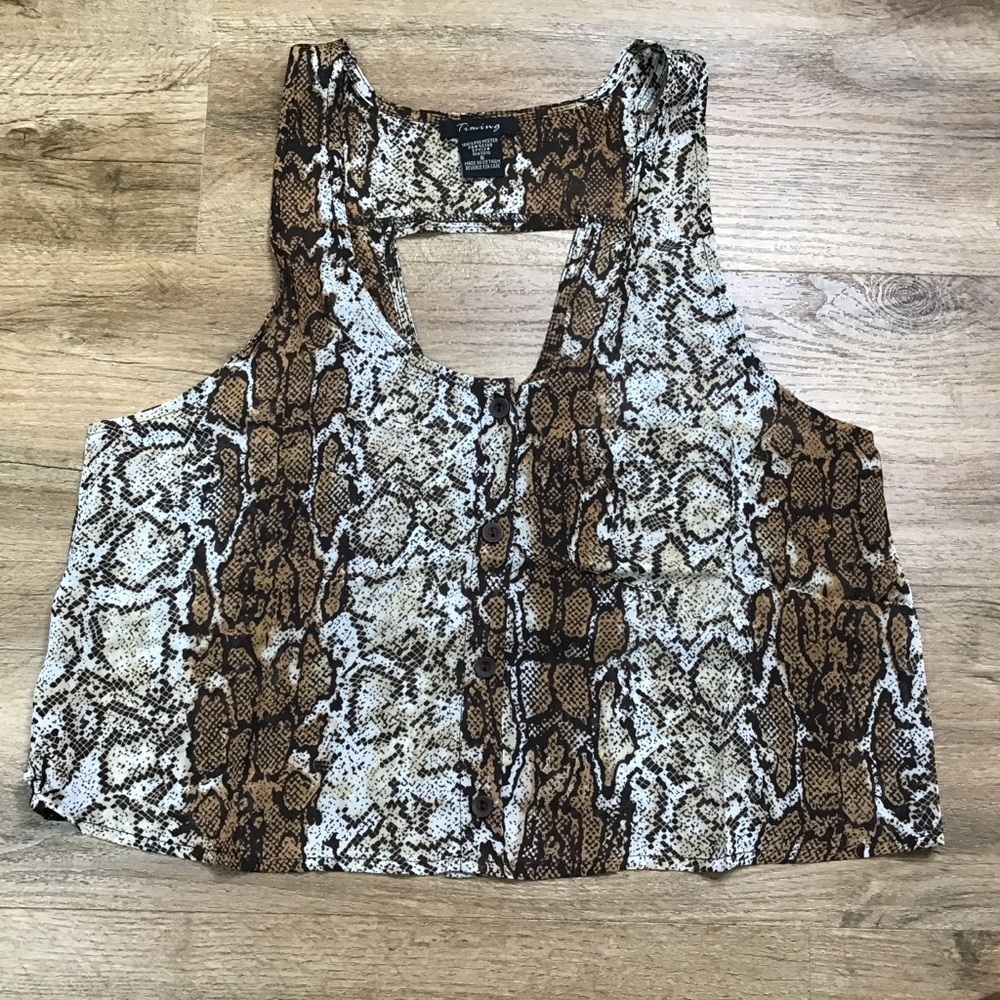 Nwot Timing Tank Top Size Small Crop Snakeskin Animal Print Black Brown - Picture 5 of 10